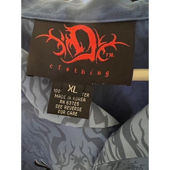 Dragonfly Mens Blue Vintage Dragons Flames All Over Print Button Front Shirt XL - Picture 6 of 7